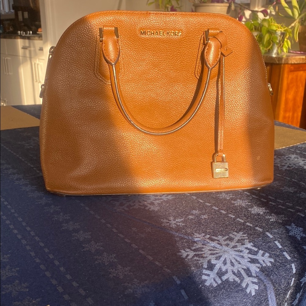 Michael Kors Brown Leather Satchel with Structured Design